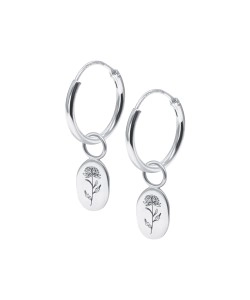 Chrysanthemum Birth Flower Silver Hoop Earring Charms HO-2705